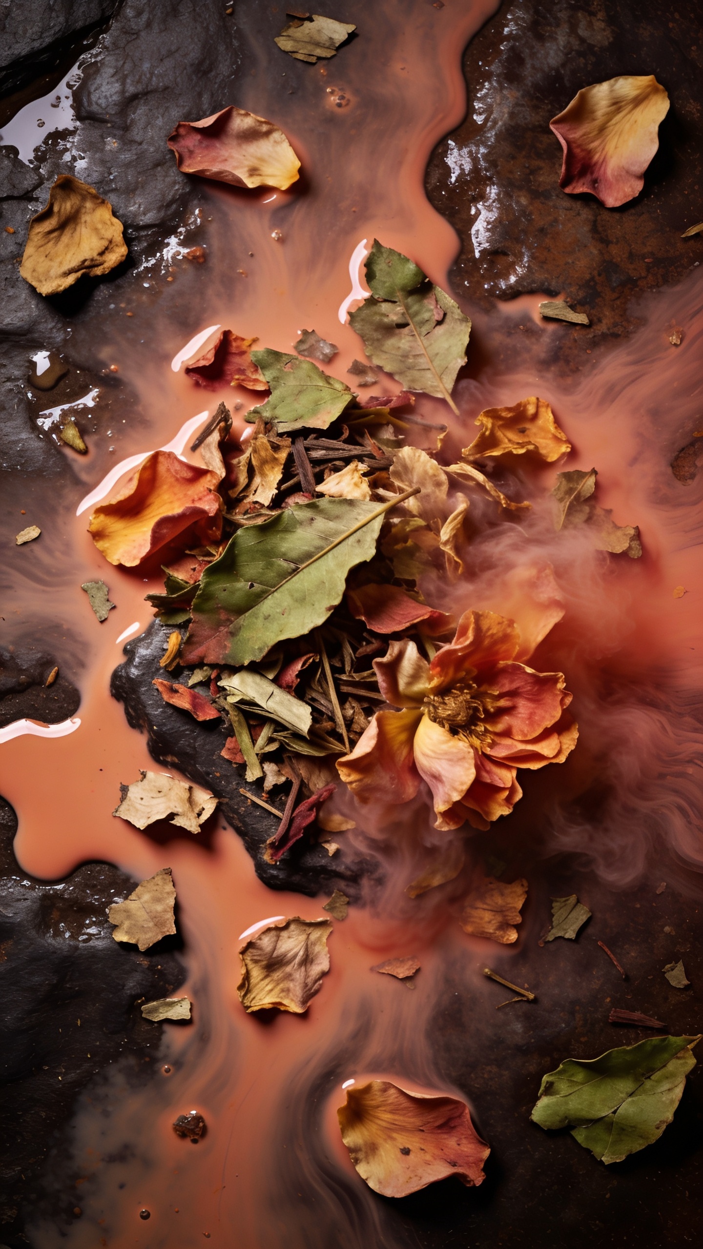 Botanicals dissolving into pigment