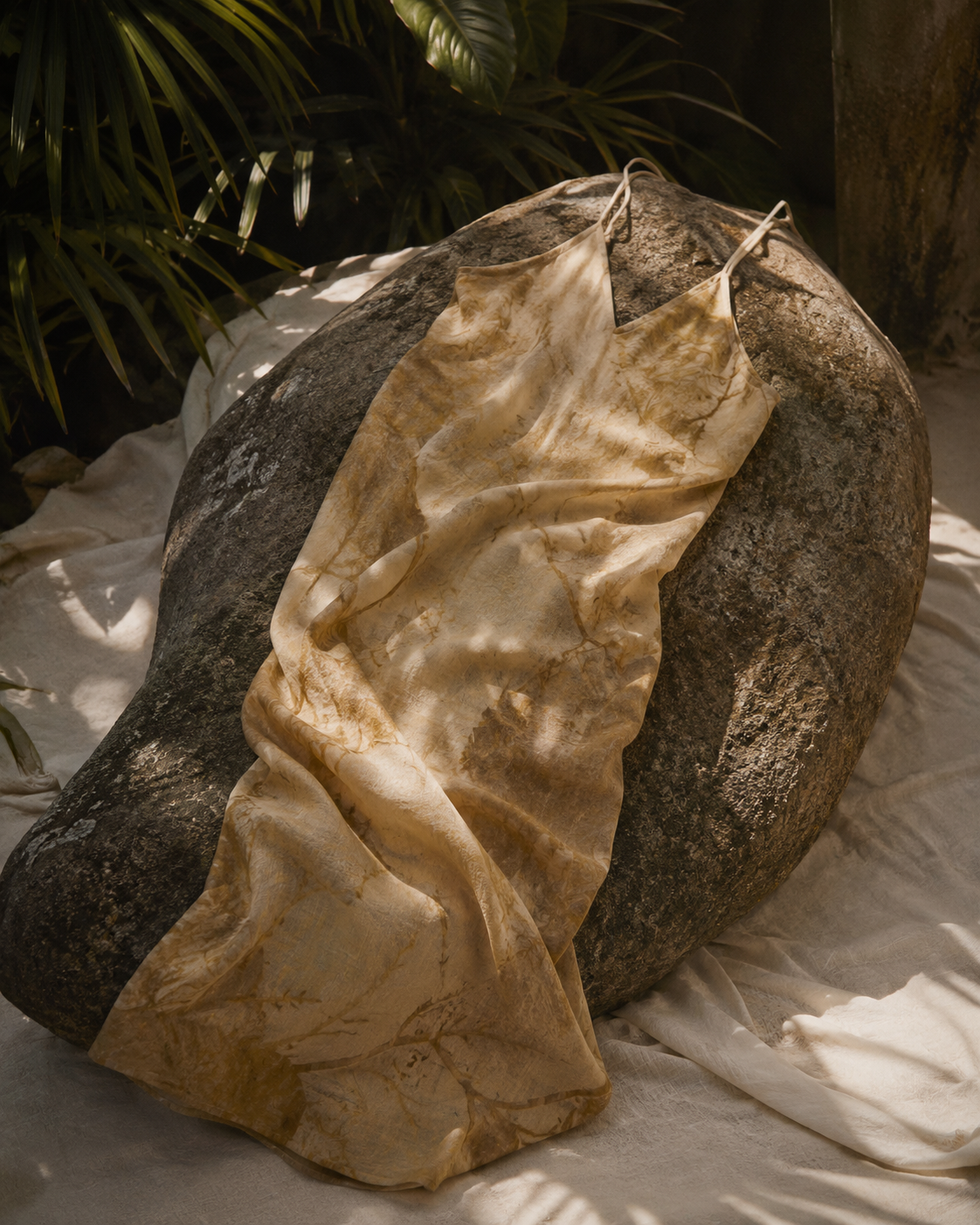 Silk dress on stone